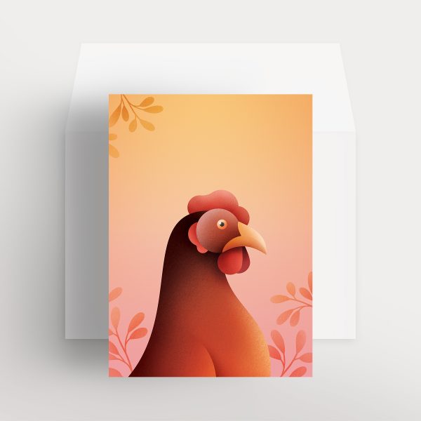 Carte de souhaits – La poule aux yeux d'or (Orange – Pêche fraîche)